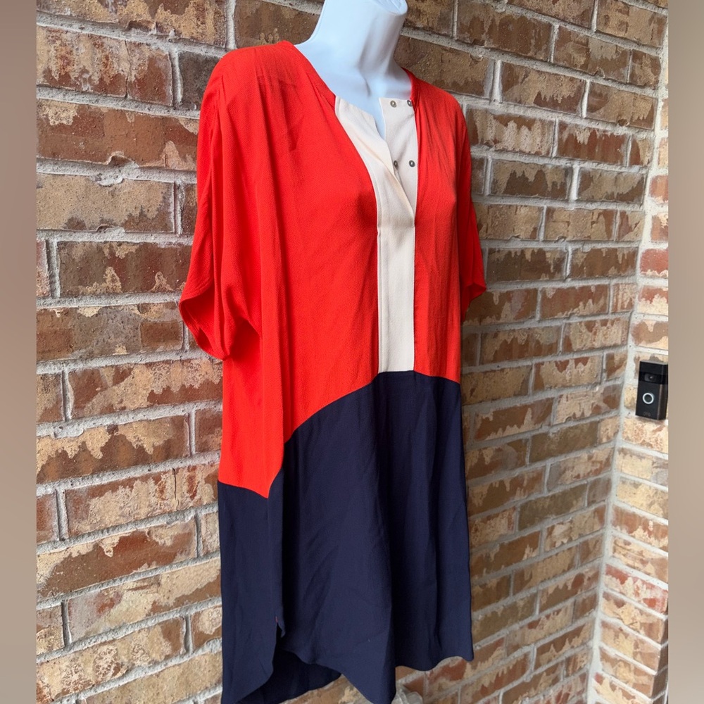 Zara Coral and Navy Colorblock Dress size M - Picture 3 of 9